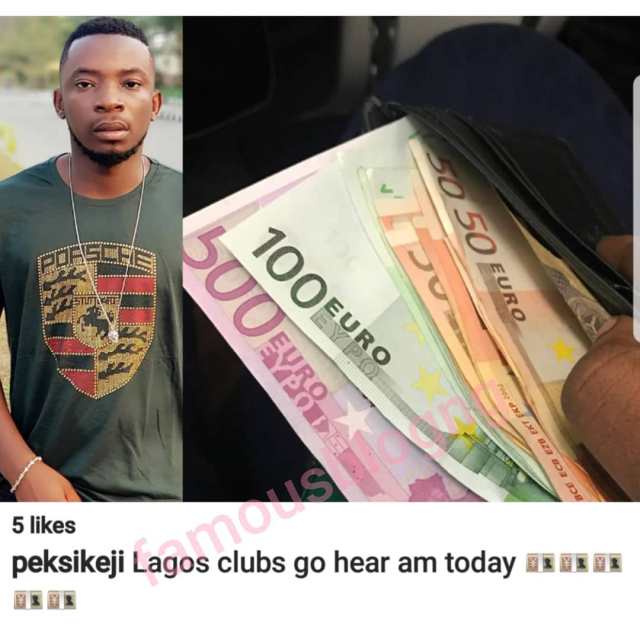 Linda Ikeji's brother, Peks shows off foreign currencies he plans on blowing in the club