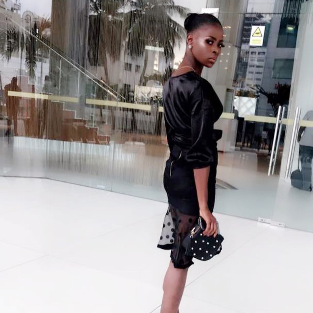 #BBNaija disqualified housemate, Khloe shares new photos as she rocks black for her media rounds