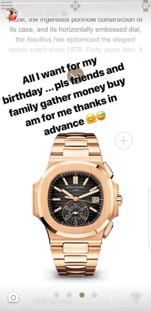Davido wants $85,000 Patek Philipe watch for his upcoming birthday