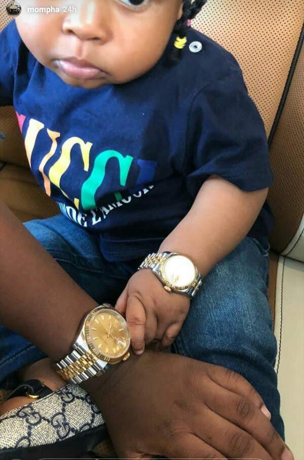 Mompha buys his 8-month-old daughter Rolex wristwatch with diamond face (photos)