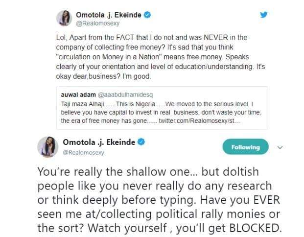 Omotola replies Bashir Ahmad, says she never collected free money from politicians