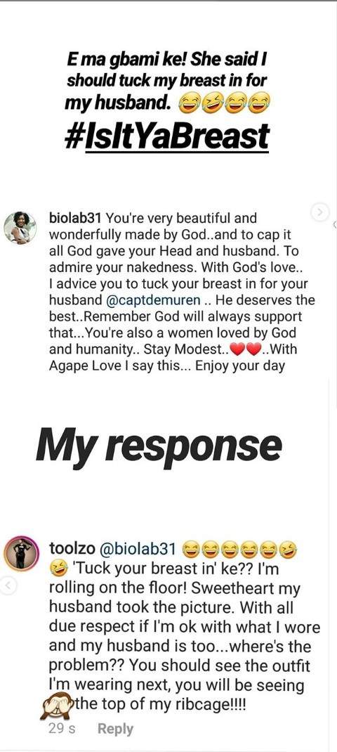 OAP Toolz and a 'Christian sister' clash over 'Cleavage baring' on Instagram