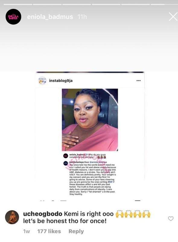 Instagram complained about your dead looking photos' - Eniola Badmus berates Uche Ogbodo