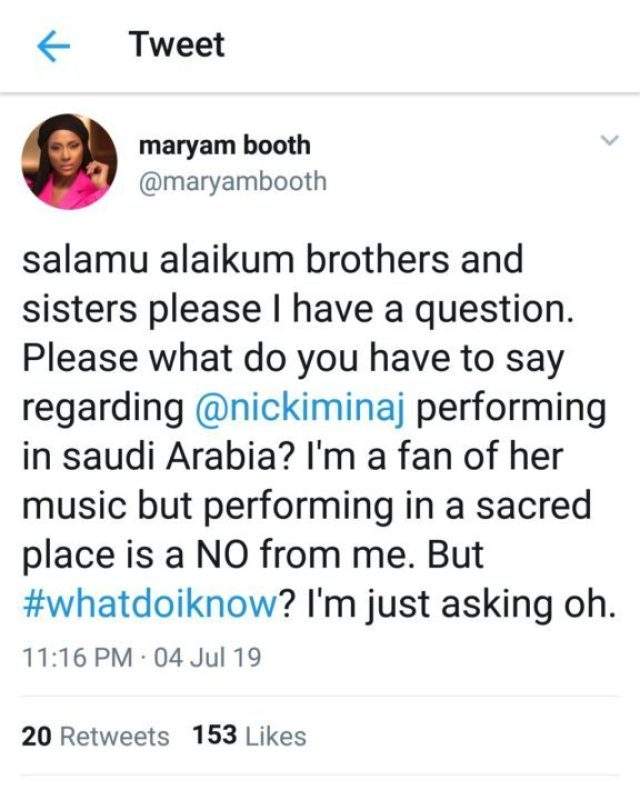 Some Nigerian Muslims kicks against Nicki Minaj performing in Saudi Arabia