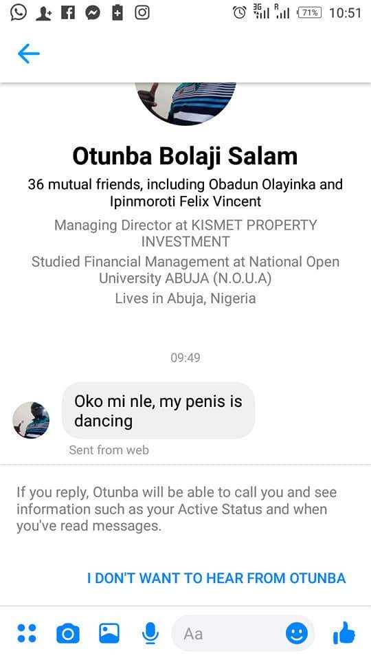 Nigerian lady exposes man who stormed to her DM to demand for sex