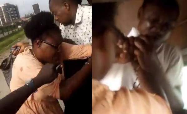 Lady goes wild after allegedly being sexually harassed by a co-passenger in a bus in Lagos (Video)