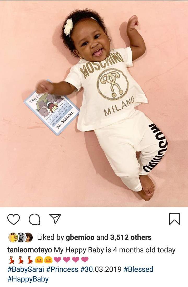 Tania Omotayo celebrates her daughter as she turns 4 months old