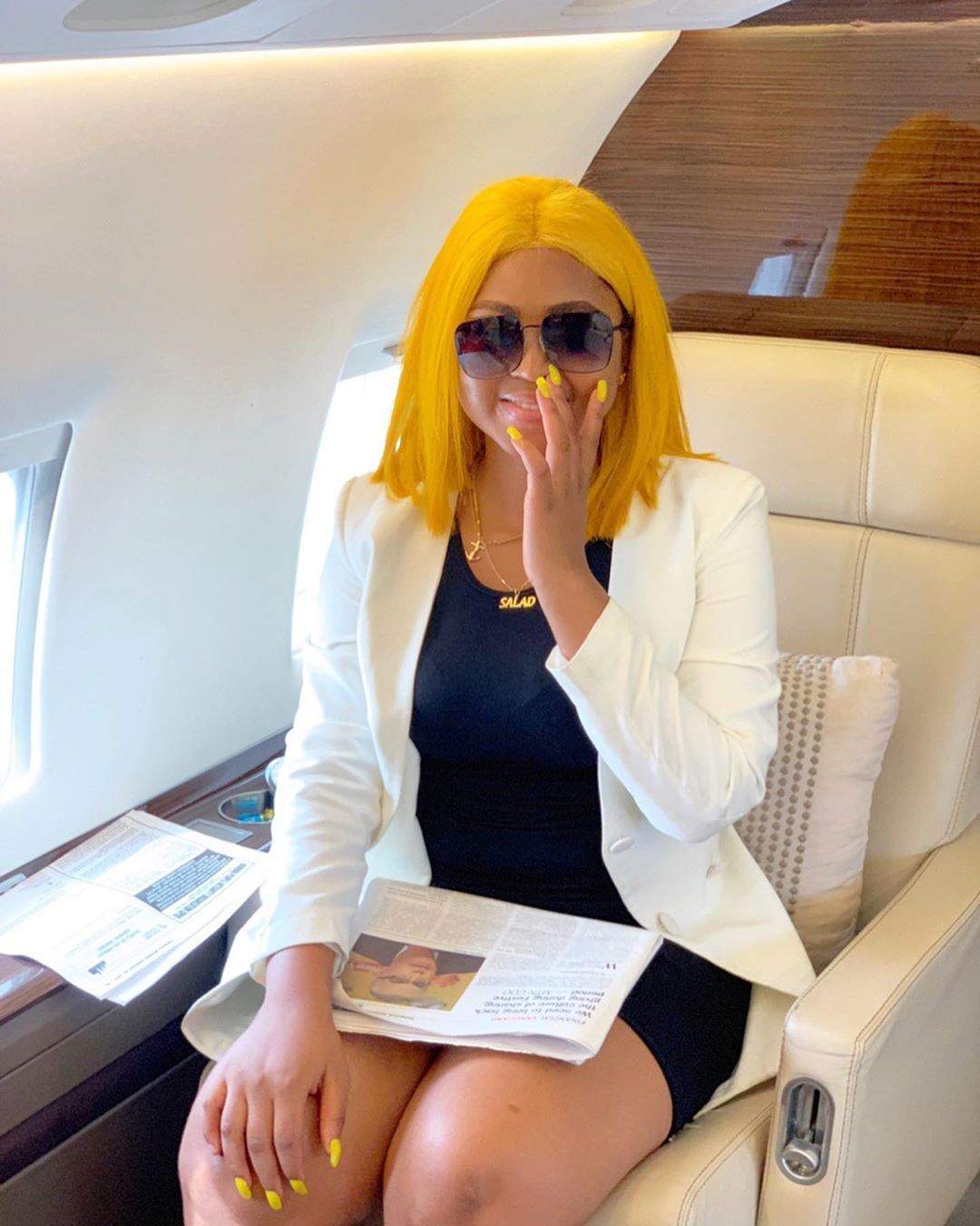 'Simple Girl With Zero Worries' - Regina Daniels Poses In Her Husband's Private Jet