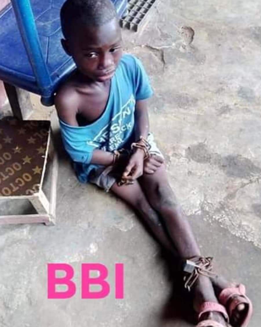 9 year-old boy rescued after he was chained by his stepmother and father in Abia (Video)