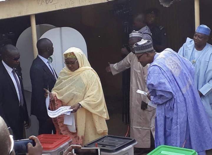 President Buhari Checking Who His Wife, Aisha, Voted For? (Photos + Video)