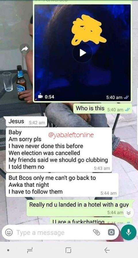 Nigerian Lady lies to her boyfriend that she was home, turns out she was at a hotel with another guy (Screenshots)