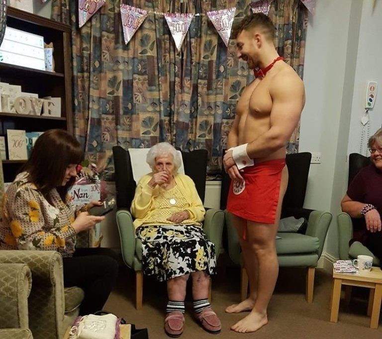 Great-great-grandmother treated to naked men for her 100th birthday party (Explicit photos)