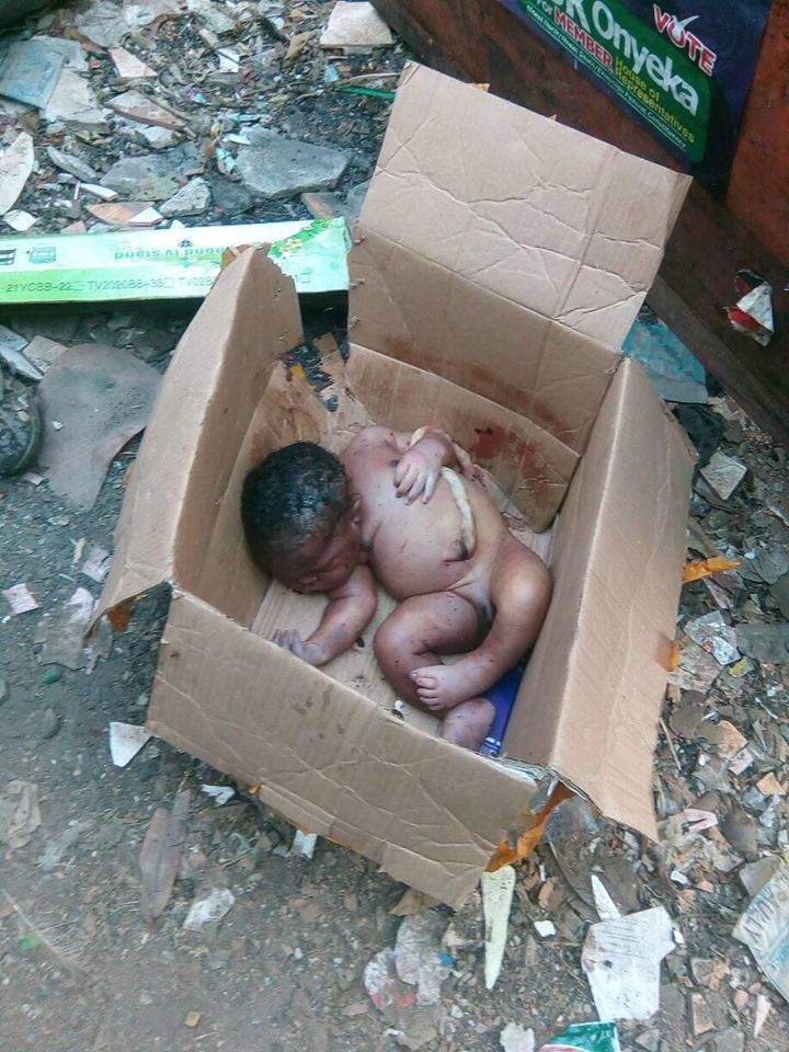 Newborn baby found dead after being dumped in a carton in Anambra (Photos)