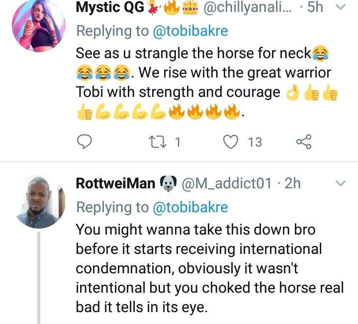 BBNaija's Tobi Bakre accused of animal cruelty after he held a horse's neck too tight during photoshoot