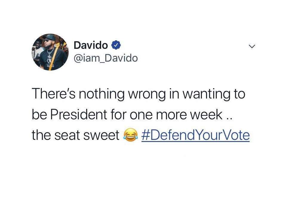 Davido reacts to Election postponement