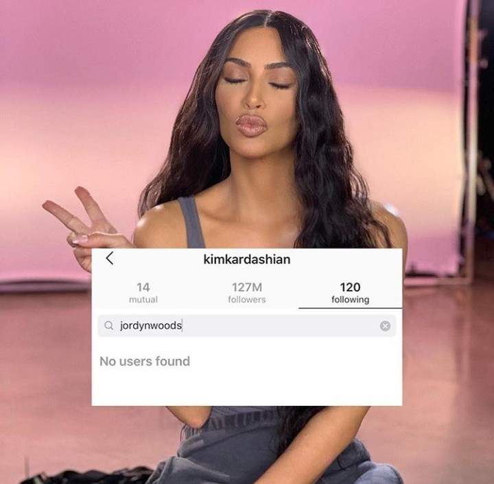 Kim Kardashian unfollows Jordyn Woods and Tristan Thompson following report that they hooked up (screenshot)