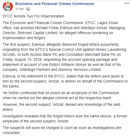 Two fake EFCC staff arrested, another jailed