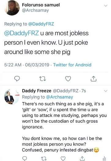 Daddy Freeze slams follower who called him a 'she pig'
