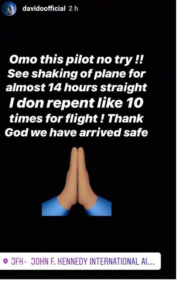 Nigerian singer, Davido escapes plane crash on flight to the US