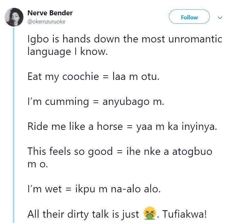 Igbo is hands down the most unromantic language - Nigerian Lady