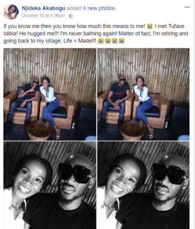 Nigerian Lady Reveals That She Will Never Take Her Bath Again Because Tuface Hugged Her