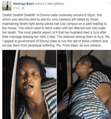 Nigerian Widow Electrocuted By Electric Wire Left Carelessly In Ebonyi State (Photos)