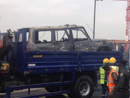 Governor Fayose Survives Car Bomb After His Mercedes Benz Gwagon Catches Fire In Lagos