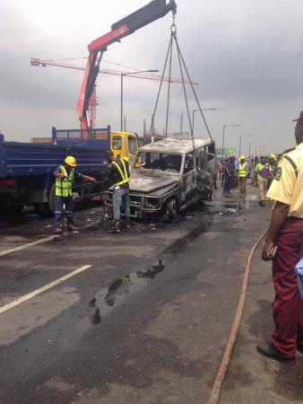 Governor Fayose Survives Car Bomb After His Mercedes Benz Gwagon Catches Fire In Lagos