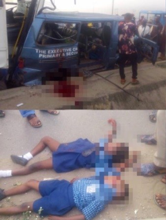 Photos: 2 School Kids Killed After A Truck Rammed Into Their School Bus In Abuja