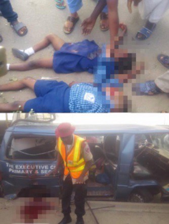 Photos: 2 School Kids Killed After A Truck Rammed Into Their School Bus In Abuja