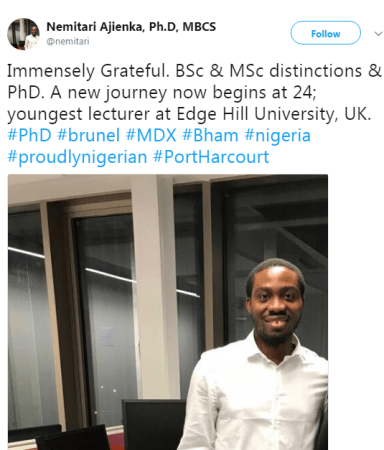 24-year-old Nigerian Man, With MSc, BSc & PhD Becomes The Youngest Lecturer At A UK University