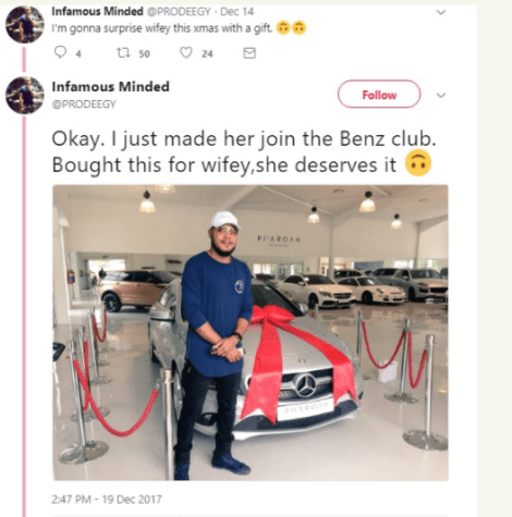 Nigerian Man Buys His Wife N10Million Mercedes Benz Car As Christmas Gift