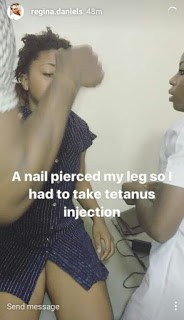 Regina Daniels Hilarious Reaction While Getting Injected After Mild Accident (Photos)