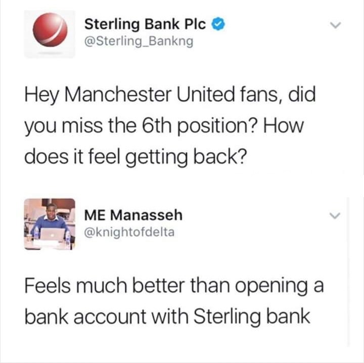 Man Utd Fans Slam Sterling Bank after They Made a Joke about the Club's 6th Position