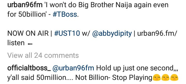 Is She For Real? TBoss Says Won't Do Big Brother Naija Again, Even For N50m