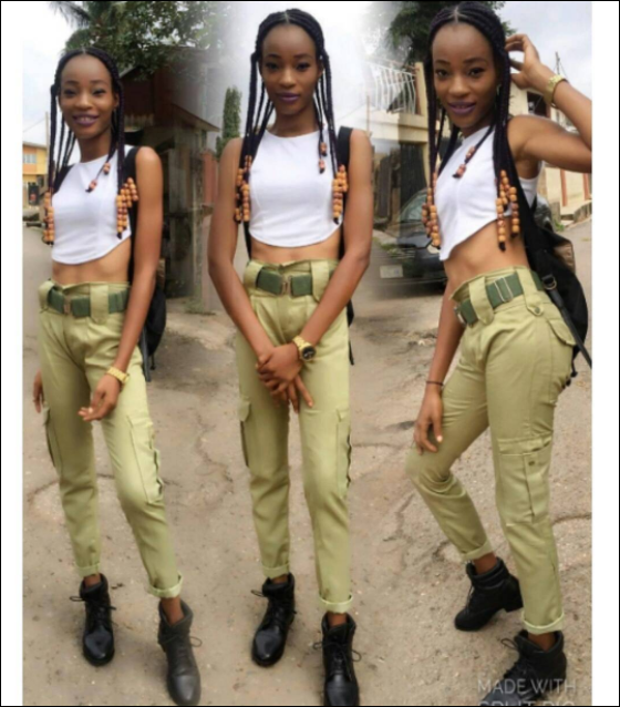 Lepacious Female Corps Member Show Off Swag As She Rocks Her NYSC Uniform With A Crop Top