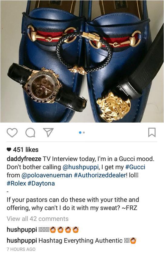 'Authentic Everything' - Hushpuppi Praises Cool FM OAP Daddy Freeze For His Original Gucci Shoe