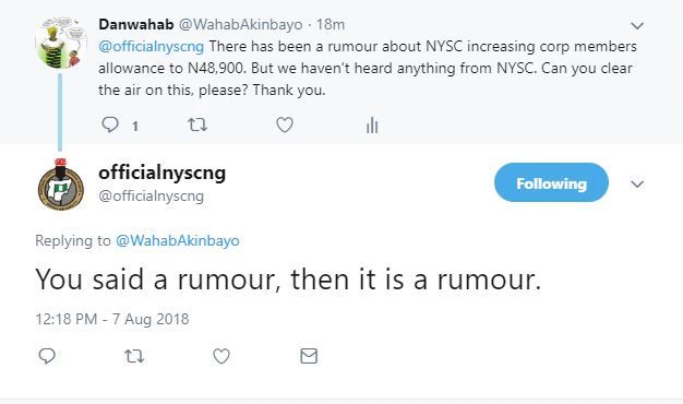 NYSC says Corps Members Allowance increase from N19,000 to N48,900 is a rumour