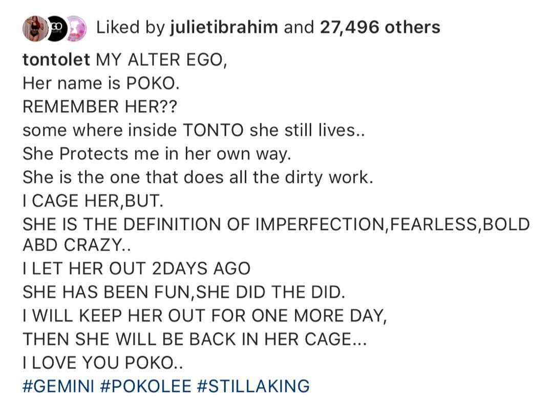 Actress Tonto Dikeh introduces her Alter Ego 'Poko' to fans