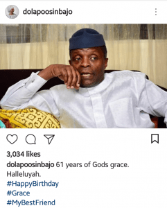 Vice President Yemi Osinbajo's Wife, Dolapo Celebrates Him On His 61st Birthday Today (Photo)