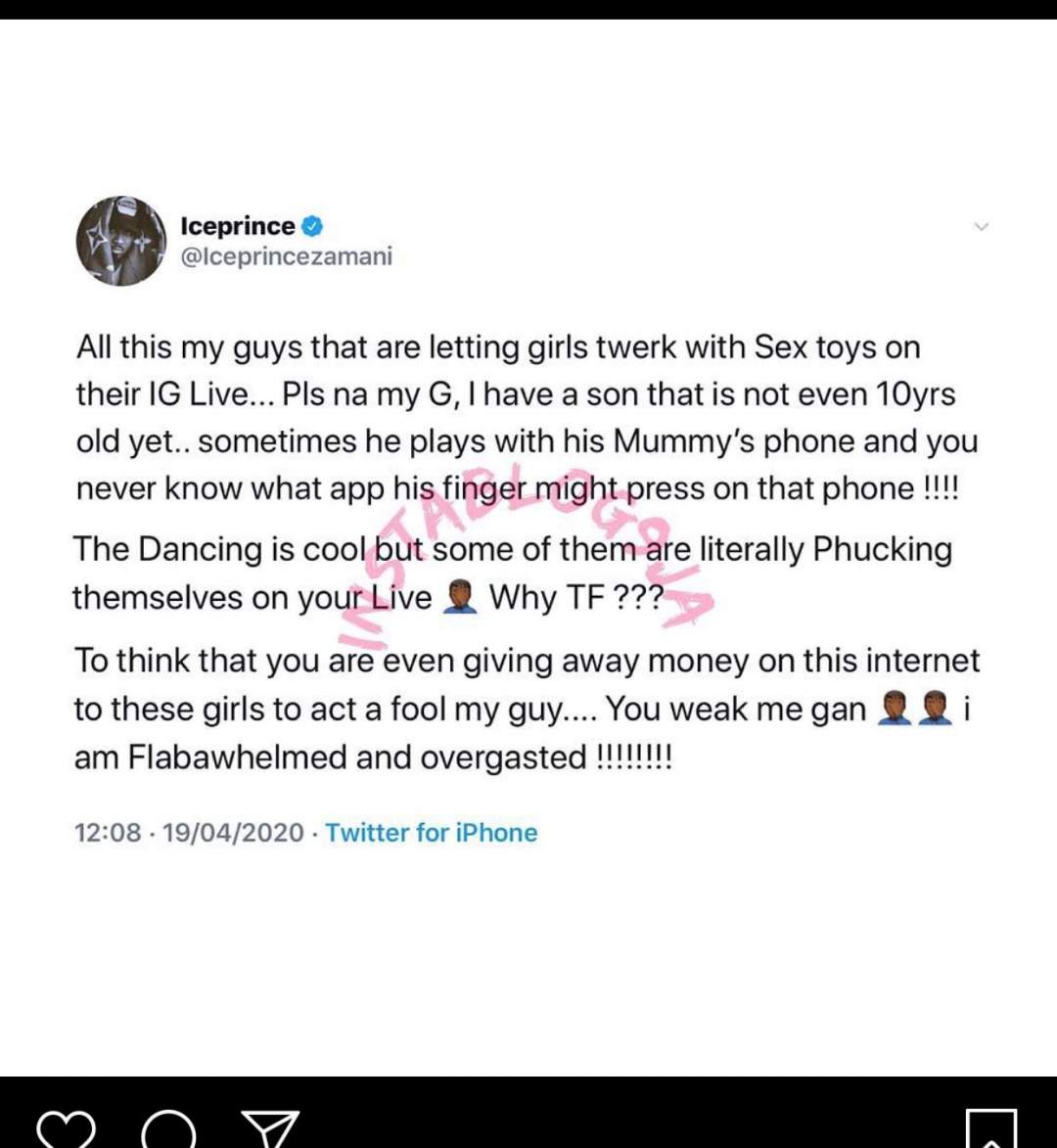 Ice Prince Condemns His Colleagues For Paying Ladies To Go Unclad On Live Video