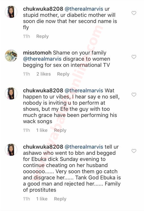 'I have your lesbian s*x tape, you have done series of abortion' - Efe Fans rips Marvis to shreds