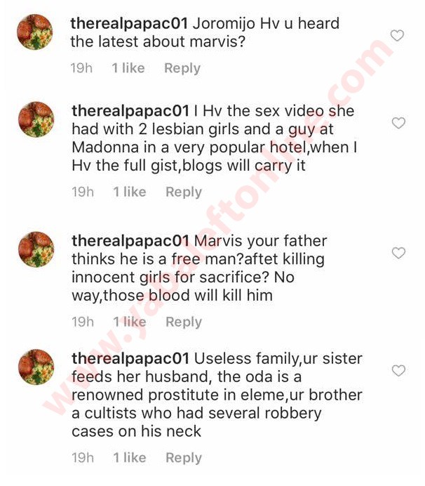 'I have your lesbian s*x tape, you have done series of abortion' - Efe Fans rips Marvis to shreds