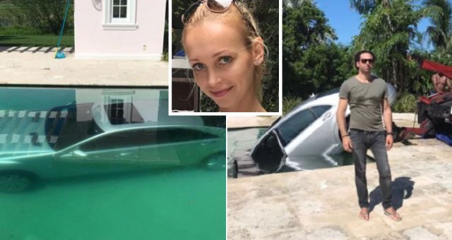 Banker's Dumped Girlfriend Drives His Mercedes Car Into A Swimming Pool As Revenge. (Photos)