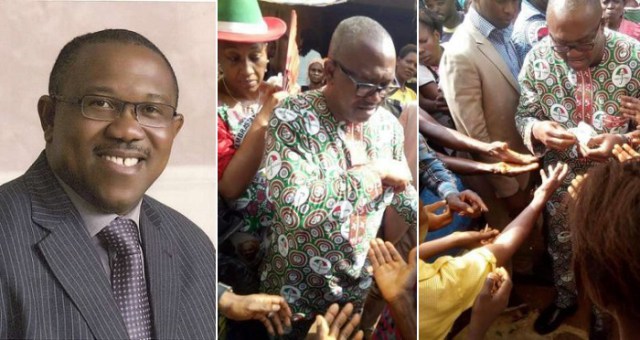 Former Governor Peter Obi Pictured Sharing Money Ahead Of Anambra Governorship Elections.