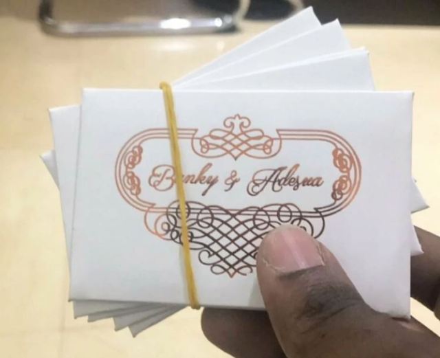 First photo of the access card required to gain access into Banky W and Adesua's traditional wedding