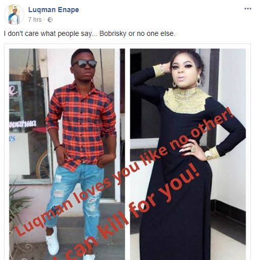 'I love you like no other. I can kill for you' - Nigerian Guy tells Bobrisky