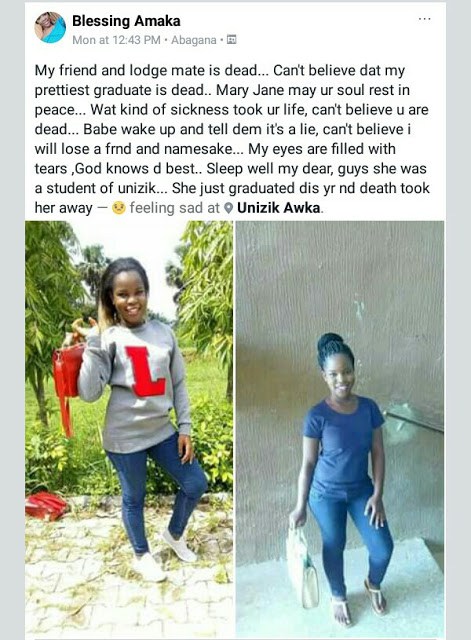 Fresh graduate of UNIZIK dies after a brief illness (Photos)