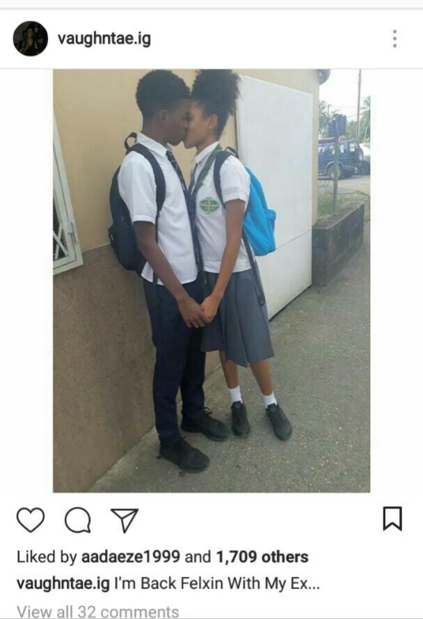 "Flexing with my ex" - Secondary School boy Kisses his girlfriend in adorable photo