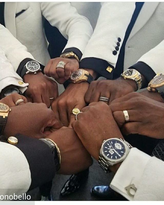 Banky W and groomsmen tease the internet with their shoe & wrist, as Adesua arrives in Classic Vintage Rolls Royce